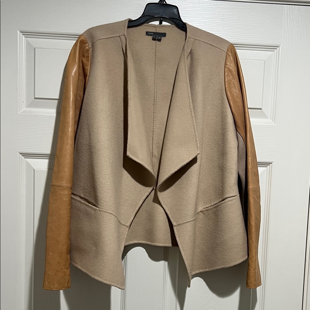 Vince Tan Leather and Wool Women's Jacket